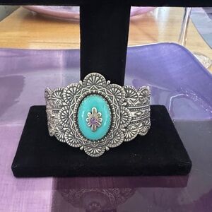 Carolyn Pollack Silver-Tone Turquoise & Purple Floral Cuff Bracelet